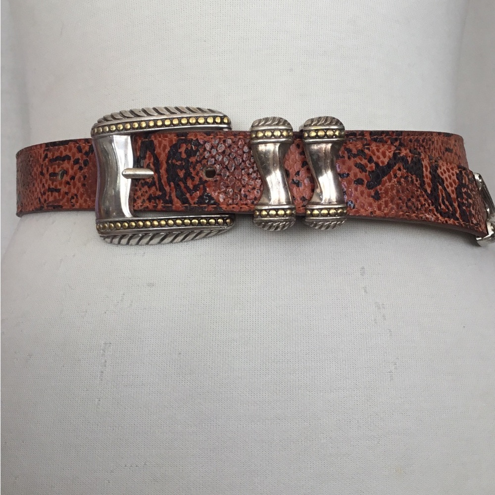 Streets Ahead Orange Snake-Print Leather Belt with Silver-Tone Buckle